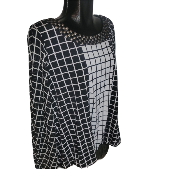 Alfani Black and White Grid Pattern Long Sleeve Top 3X - Picture 2 of 8